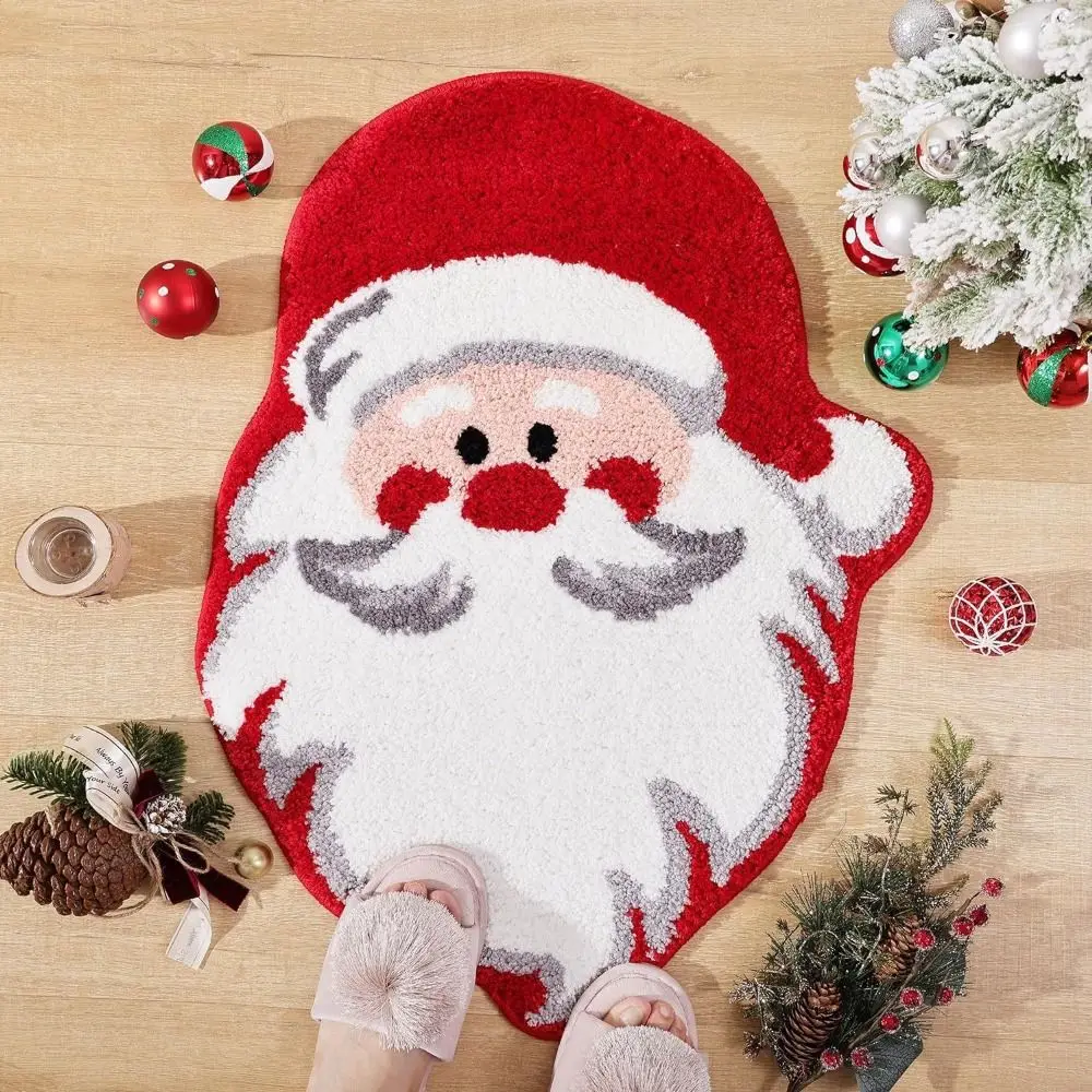 Durable Snowman Christmas Rug Christmas Tree Shaped Cute Entry Door Mat Soft Non-Slip Bath Mat Laundry