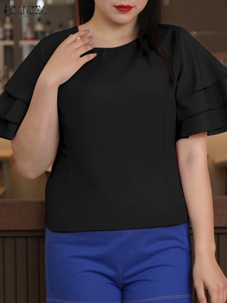 

Women Summer Loose Tops 2025 ZANZEA Fashion Tunic Blouses Casual Shirts O-Neck Oversized Half Ruffle Sleeve Blusas Femininas
