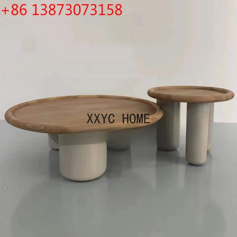 Massief Hout Kleine Ronde Salontafel, Eenvoudige En Moderne Creatieve Combinatie Van Houten
