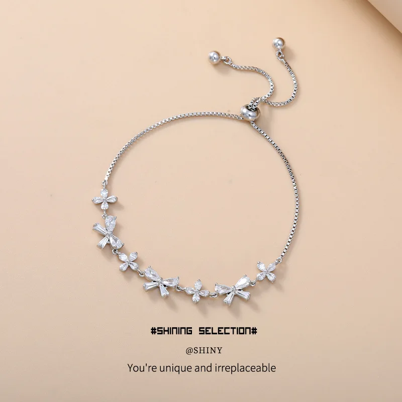 2026 New European and American Sparkling Bow Bracelet High Quality Zircon Drawable Fashion Commuter Gift for Women