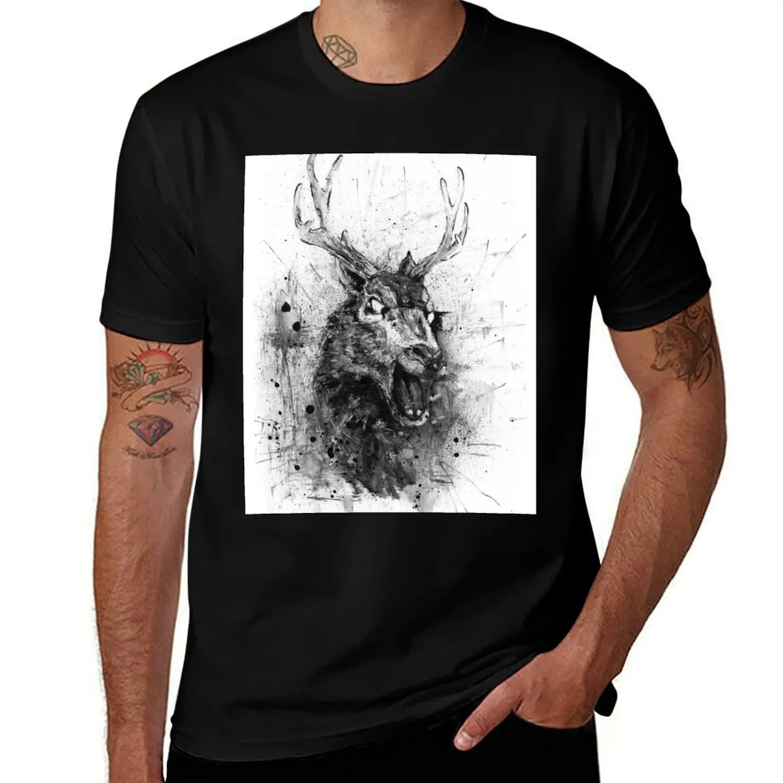 Laughing Deer Head Evil Dead T-Shirt Soft Basic Cotton Short Sleeve Tee T-Shirt