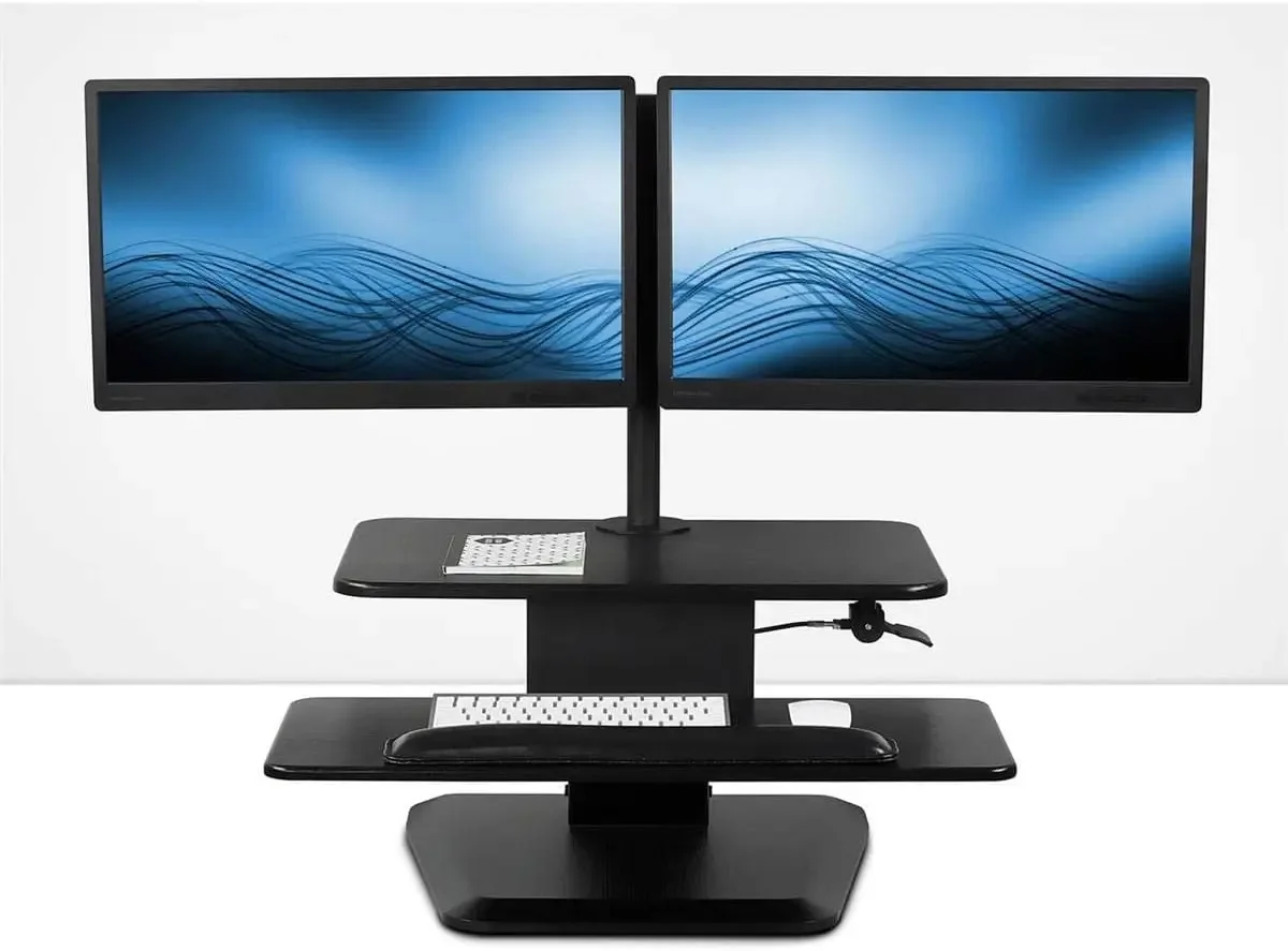 

Riser with Dual Monitor Mount, Adjustable Workstation in Black, Top Platform 23