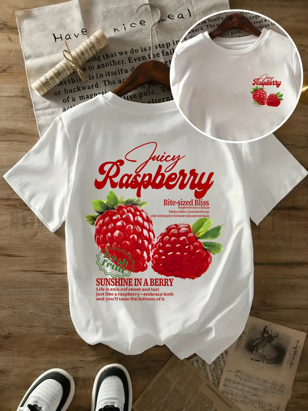 Juicy Raspberry bedruckte T-Shirts aus Baumwolle für Damen, Sommer-Oversize-Tops, bequeme, weiche Kurzarm-T-Shirts, einfache T-Shirts mit O-Ausschnitt