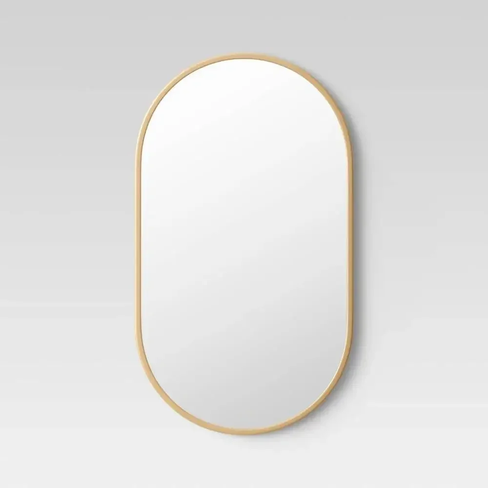 

Metal Oval Pill Mirror Wall Brighter Spaces Contemporary Decor Hallway Living Room Office 16" x 28" Lightweight