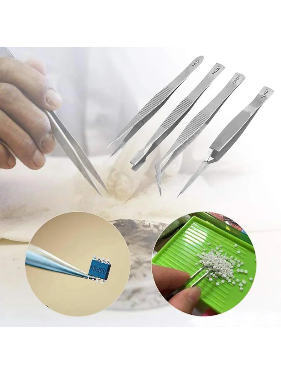 Pinzas de acero inoxidable IC SMD SMT para joyería, herramientas de alicates, Clips de reparación magnéticos antiestáticos, herramienta manual