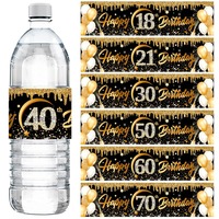 Black Gold Birthday Bottle Sticker Happy 18 21 30 40 50 60 Years Old Birthday Party Decorations Adult Birthday Party Supplies