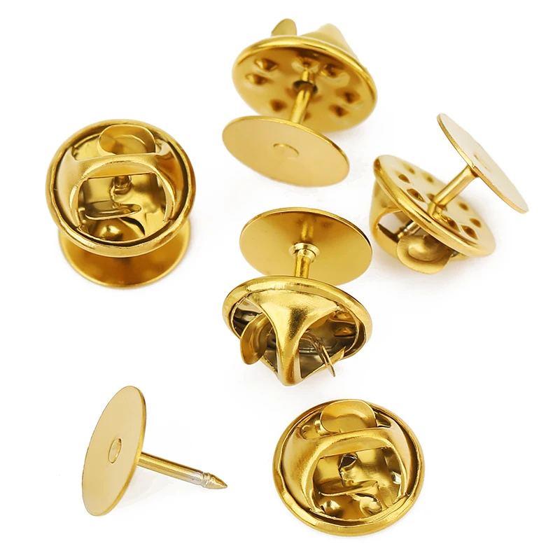 10sets Stainless Steel Brooch Base Holder Lapel Badge PVD Never Fade Cabochon Settings Flat Back Brooch Locking Jewelry Making view 3