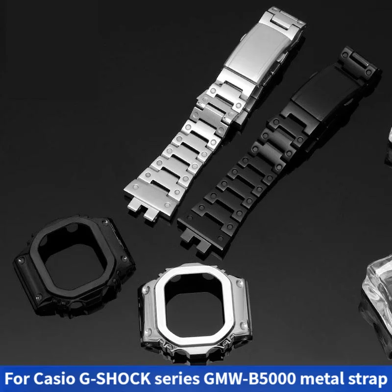 Ремешок для часов из нержавеющей стали для Casio GMW-B5000 GM-B2100 GMB2100 GMC-B2100 MRG-B2100D, черный золотой металлический браслет для мужчин