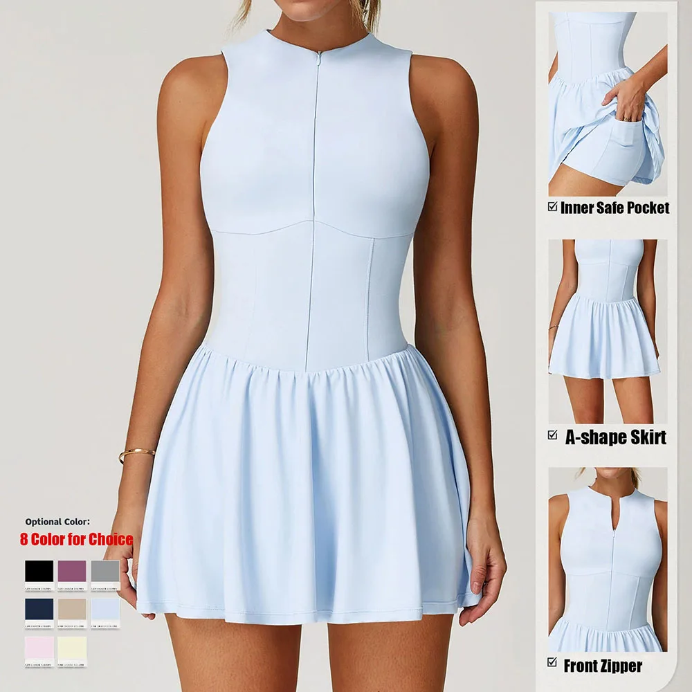 Cloud Hide Mini Sports Dress Golf Tennis Gym Safe Yoga Dresses Woman Running Workout Long Skirts Fitness Outdoor One Piece Dress