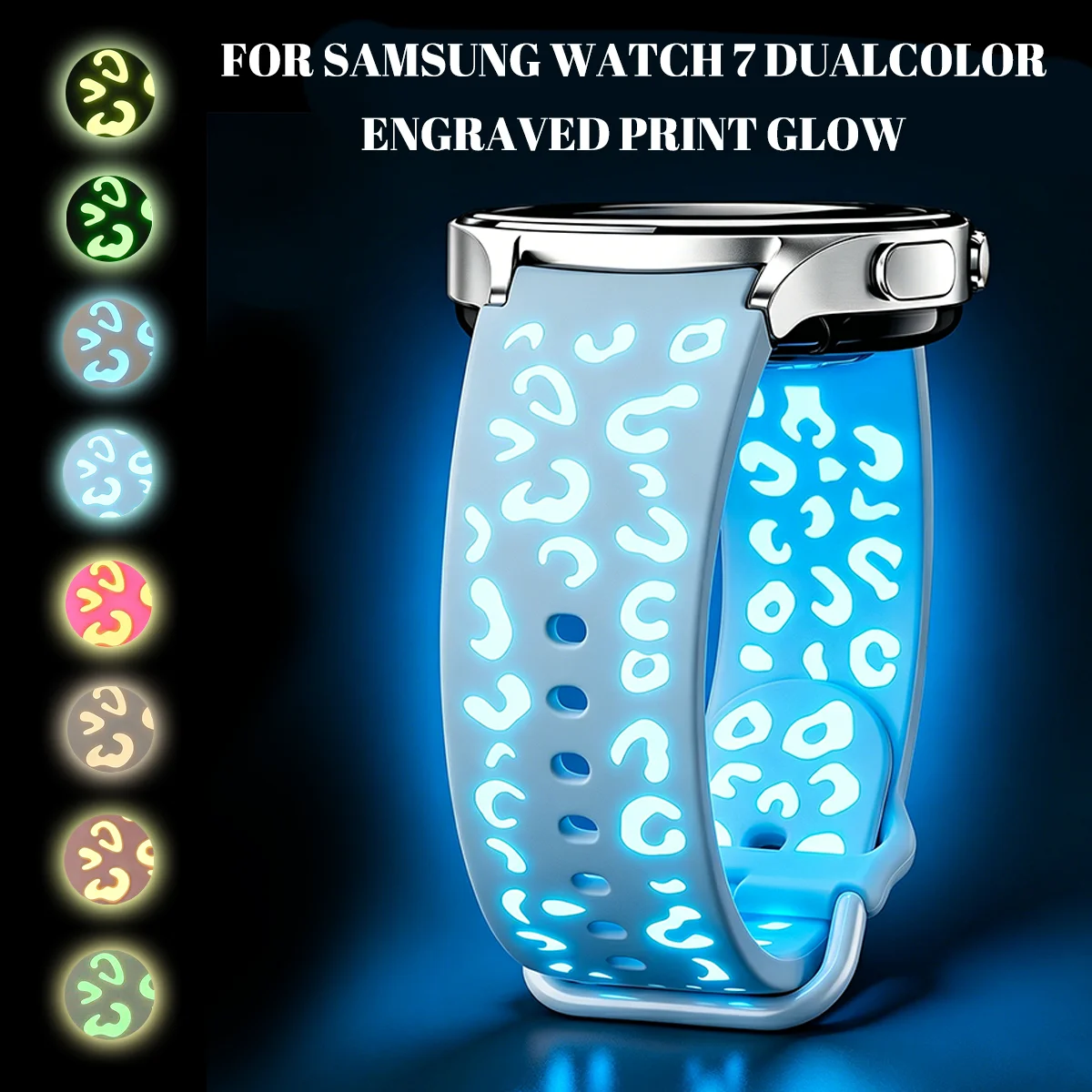Double-Color Engraved Luminous Watch Strap, Suitable for Samsung Watch 7/6/5/4/FE Sports Silicone Luminous Watch Strap (40/44mm)