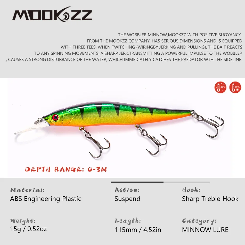 Suspend  115mm/15g MOOKZZ Top Hard Fishing Lures Minnow High Quality Baits Suspension Fishing Tackles Artificial