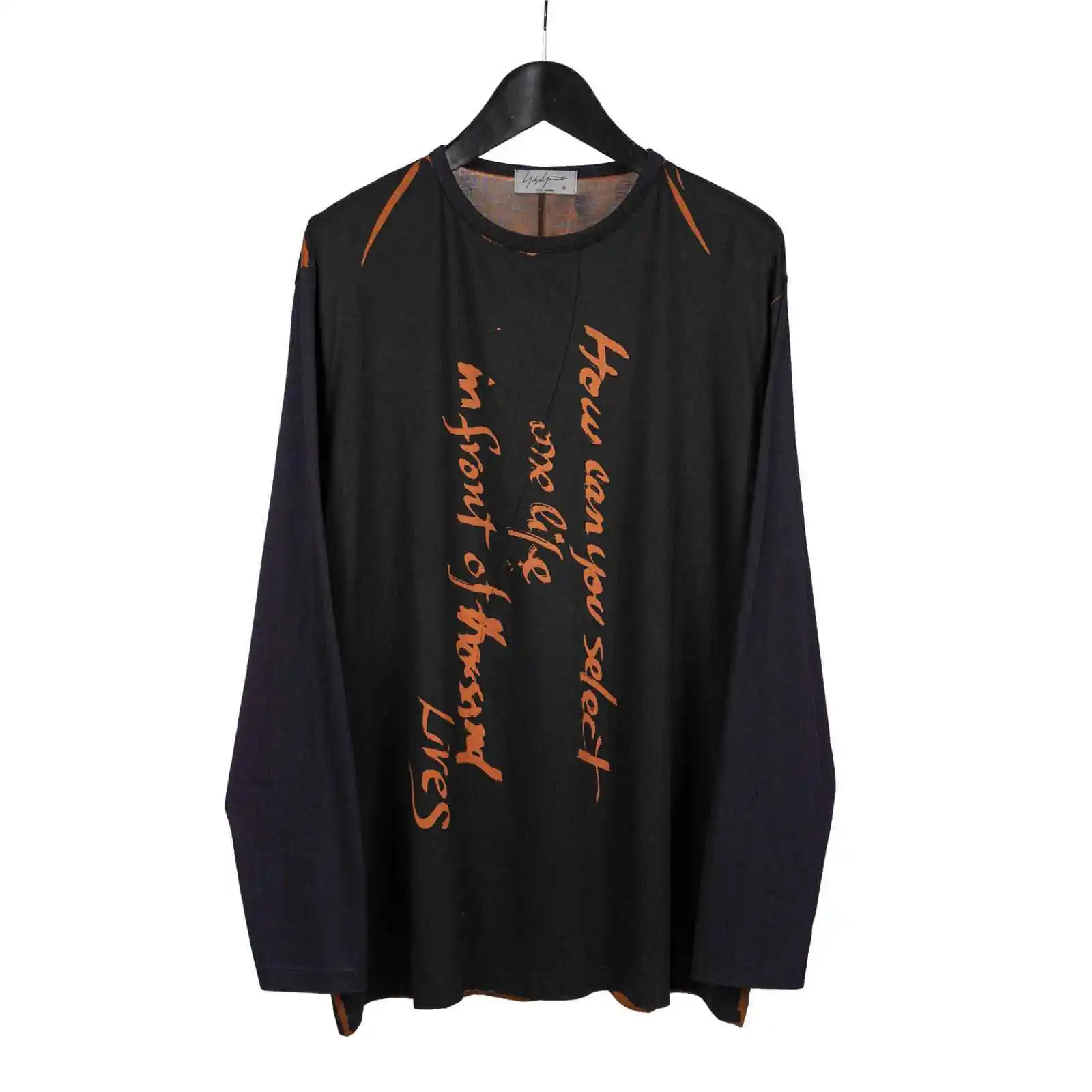 

TOP-YAMAMOTO original Design mid-length velvet-sleeve printed overcoat, men's loose silhouette over-the-knee coat