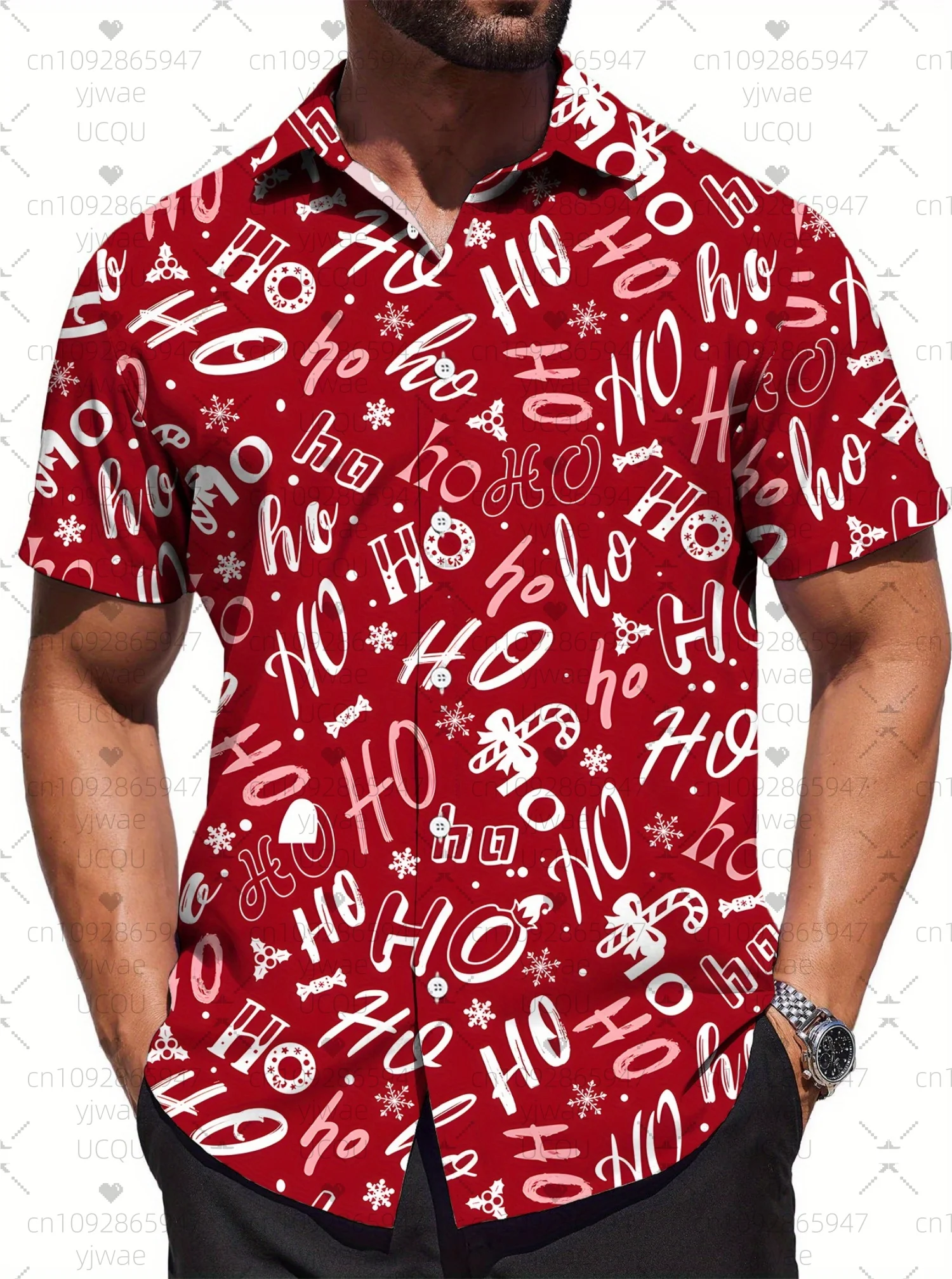 Kemeja Pria Kerah Natal 2025 Lengan Pendek Model Lapel Atasan Kasual Kancing Depan Untuk Musim Panas Pakaian Sehari-hari