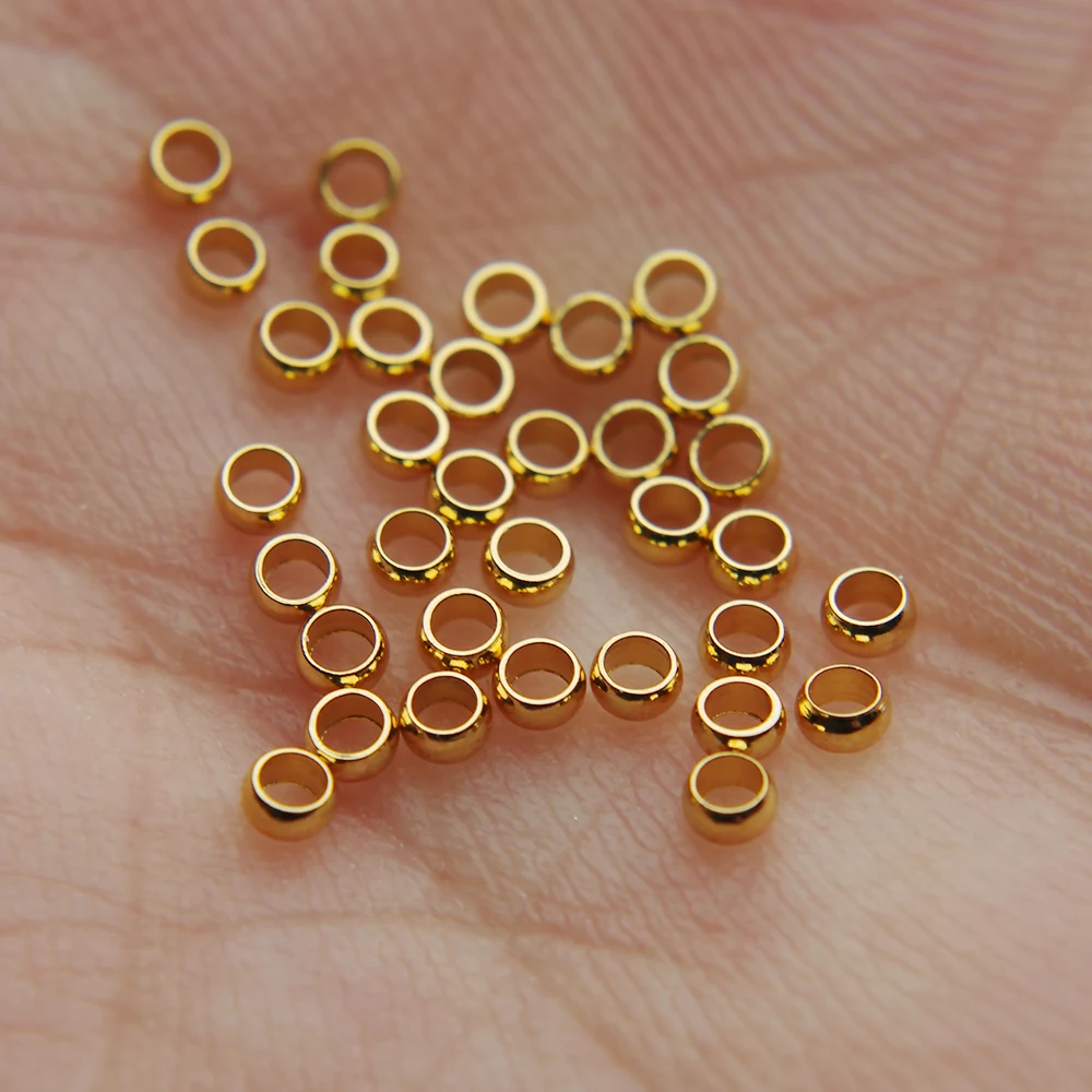 100pcs Gold Stainless Steel Ball Crimp End Beads Dia 2 2.5 3 mm Stopper Spacer Beads For Diy Jewelry Making Findings Accessories