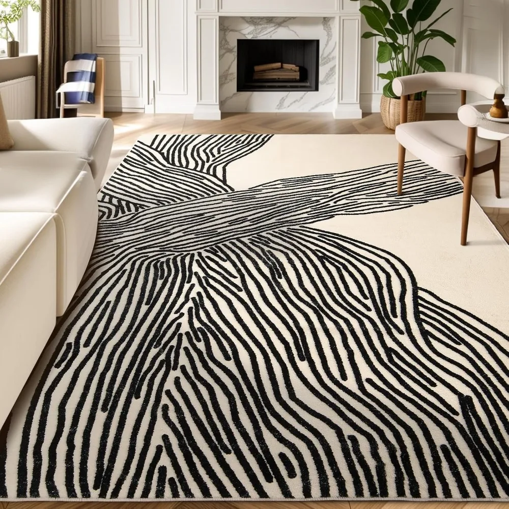 

YIHOUSE 5×8 Ft Area Rugs, Abstract Washable Rug, Modern Black and White Rug for Bedroom Living Room Dining Room Office Playroom