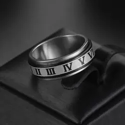 2022 Vintage Roman Numerals Freely Spinning Anti Stress Ring for Men High Quality Stainless Steel Spinner Ring Jewelry Gift