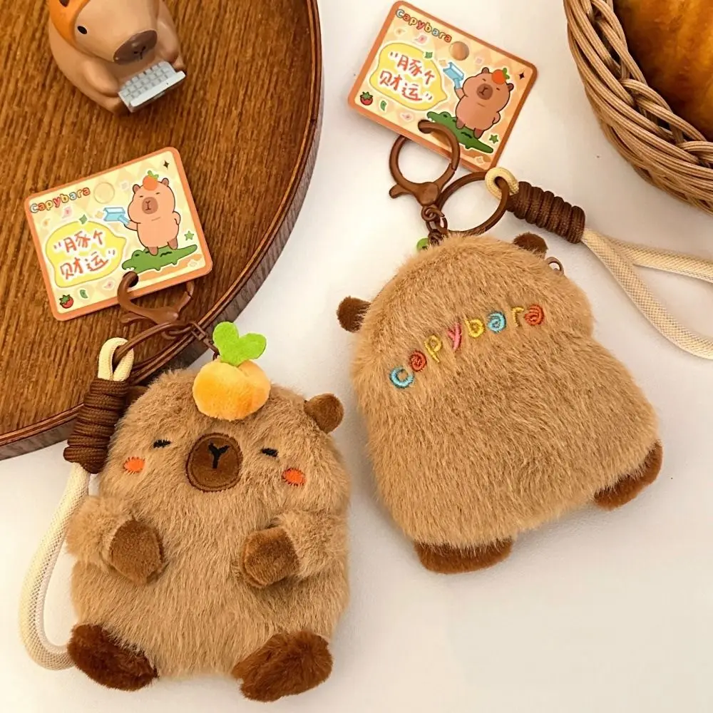 Monedero de capibara de dibujos animados divertidos, juguetes de peluche, llavero de muñeco de peluche, billetera pequeña, bolsa de conejillo de indias suave, colgante, decoración para mochila