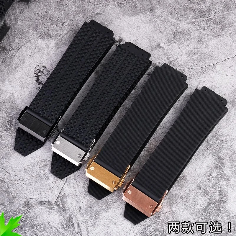 25*9mm Rubber Watch Band For HUBLOT BIG BANG Yubo Big Bang Classic Fusion Silica gel Watchstrap Compatible Men's Watch chain