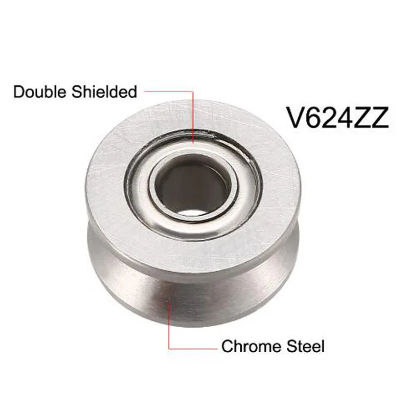 V624ZZ (20 Pcs) V Groove Sealed Ball Bearing 624VV Guide Track Roller Bearing V624 Embroidery Machine Bearing High Carbon Steel