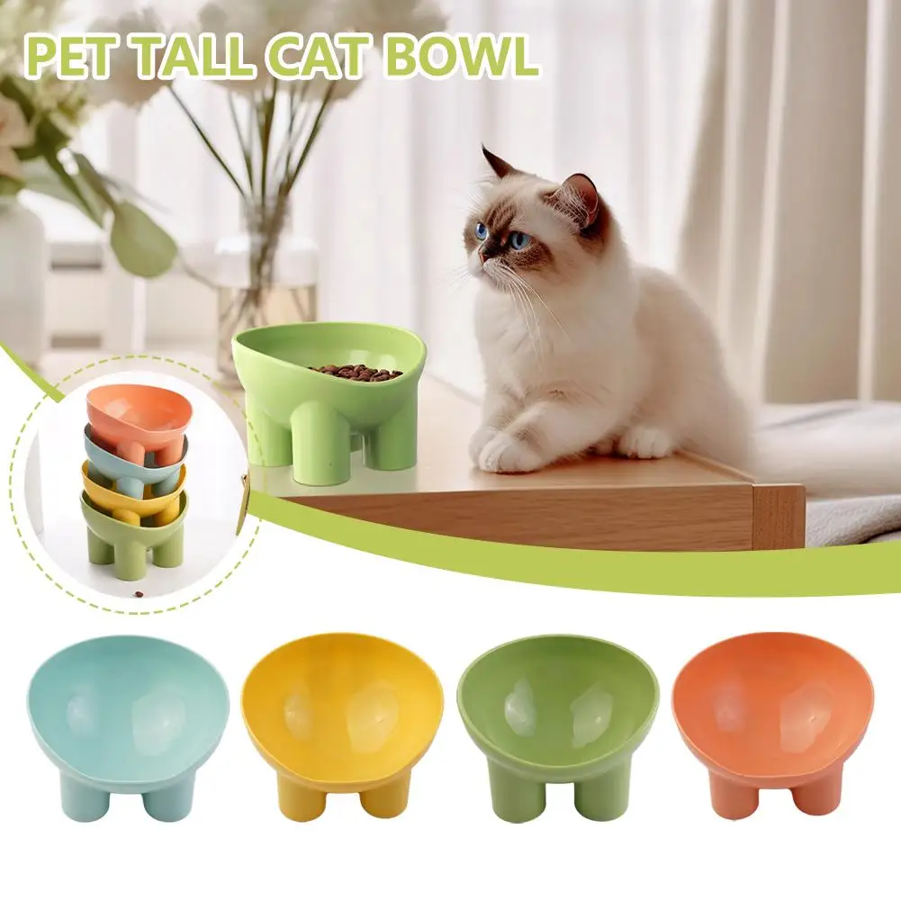 Pet Supplies Macaron Color Elephant Leg Bowl Neck Protection Oblique Cat Bowl Mouth Cat Anti-tip Bo High-legged Plastic Pet V6Q8