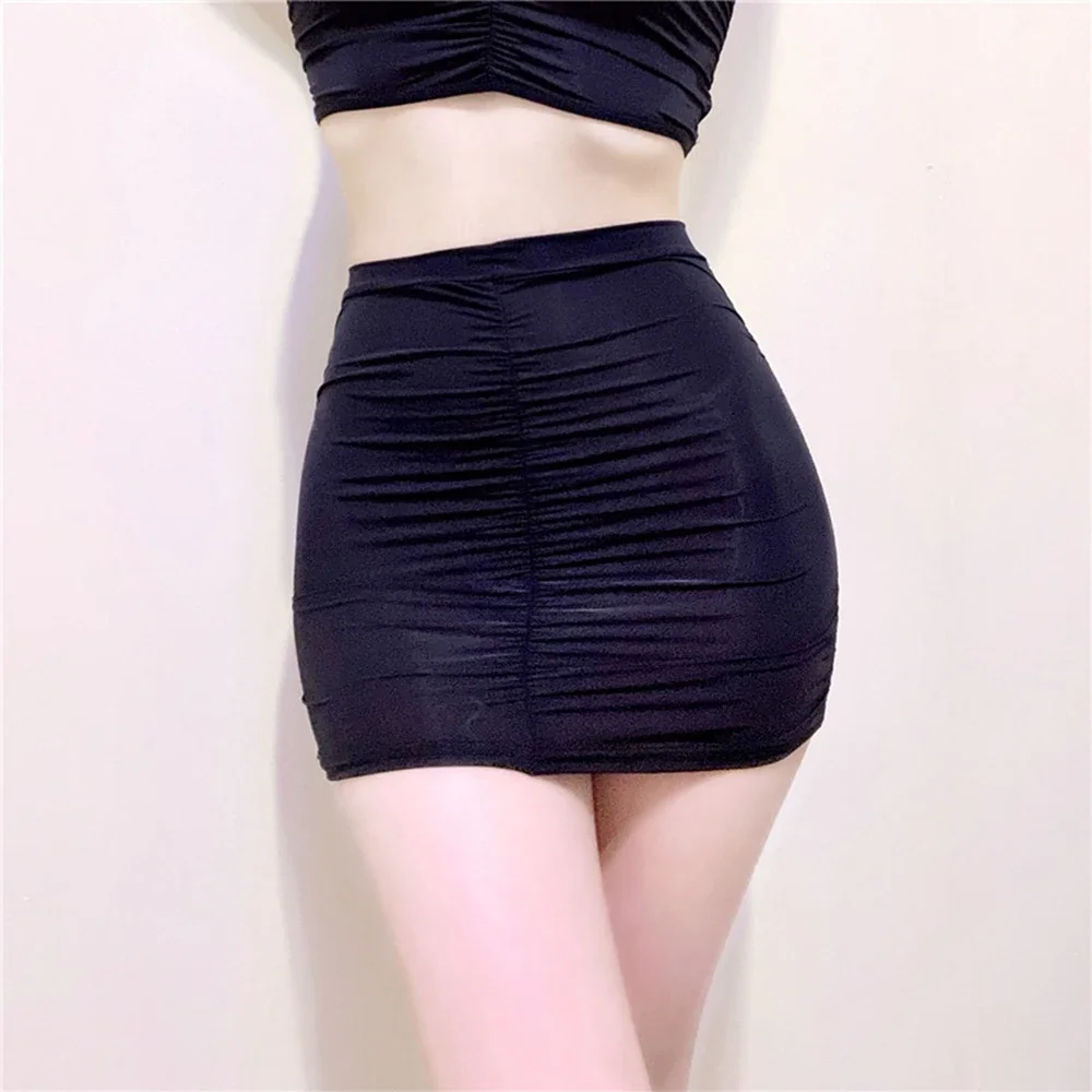 Women Sexy Transparent Mesh Pleated Buttocks Wrapped Lingerie Club Short Mini Skirt Sheer Nightwear Smooth Ladies Short Skirts