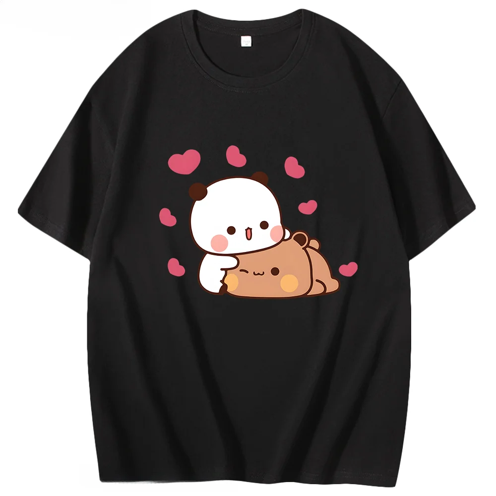 heavyweight Bubu Dudu Graphic Shirt Hugs Love T-Shirts Teen Girls Kawaii Print Cute Panda Bear Casual Men 100%Cotton Tee Clothes