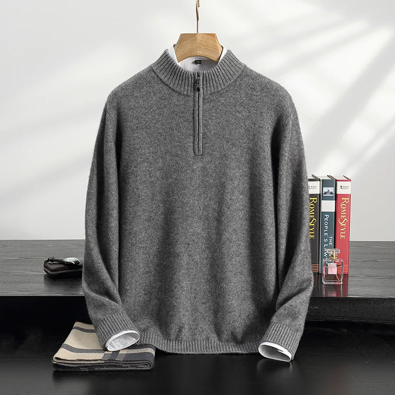 Choice Men's Cashmere Half Zipper Pullovers O-Neck Knitting Sweater Autumn Winter Smart Casual 100% Cashmere Knitwear Jumper Top