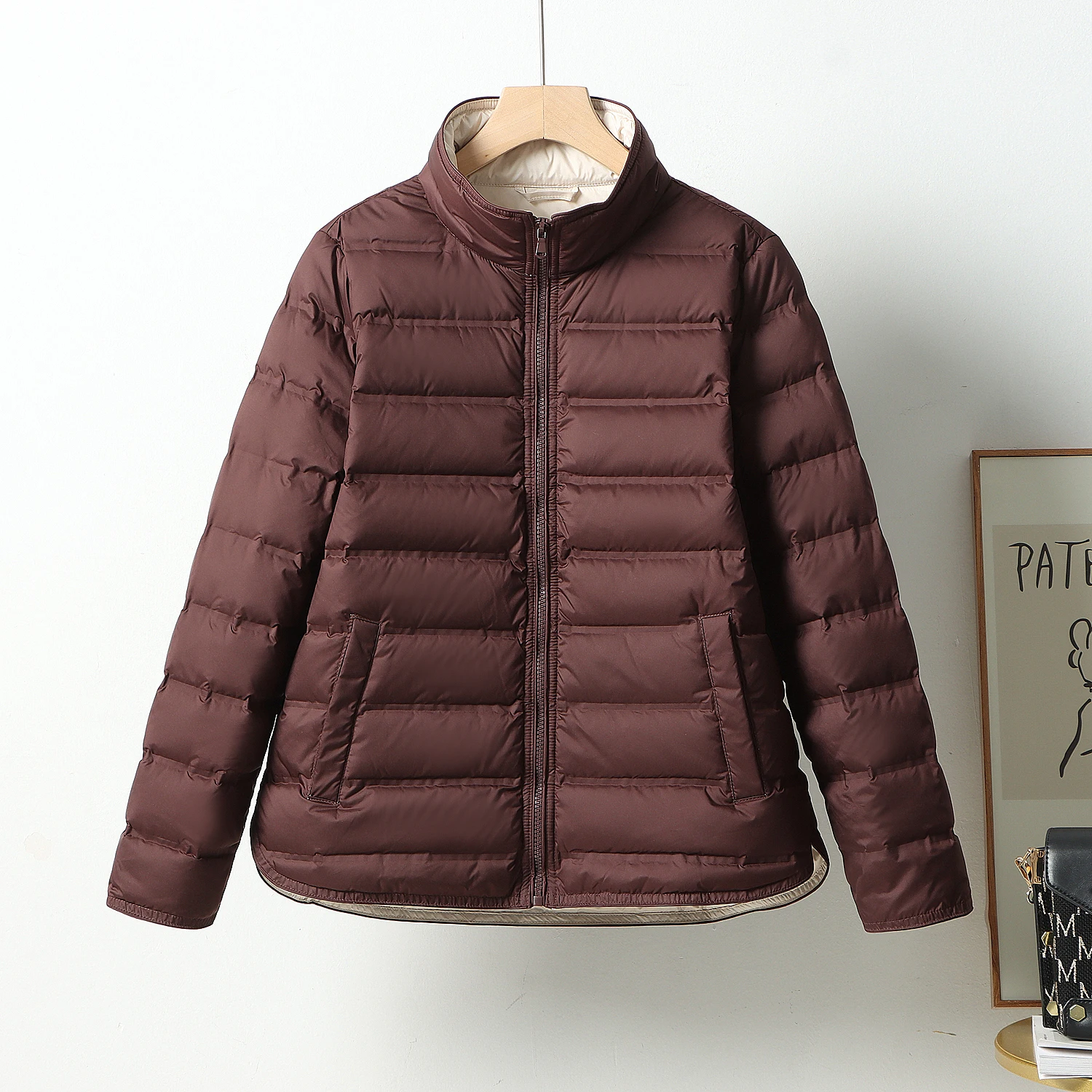 

Light Down Seamless Coat Windbreaker Outwear Upper Woman Winter Fashion Stand Collar Jacket Ultra