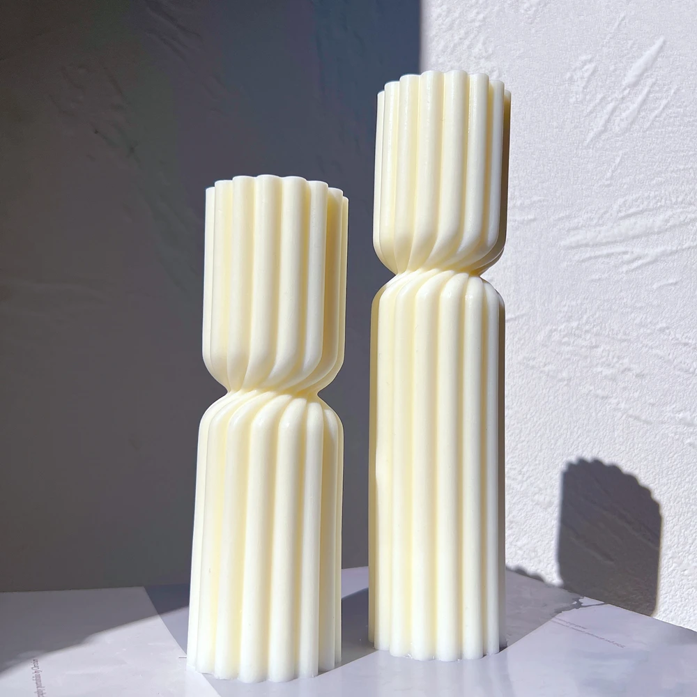 Ribbed Aesthetic Twist Swirl Silicone Mould Cylindrical Tall Twirl Pillar Candle Mold Geometric Striped Soy Wax Mold