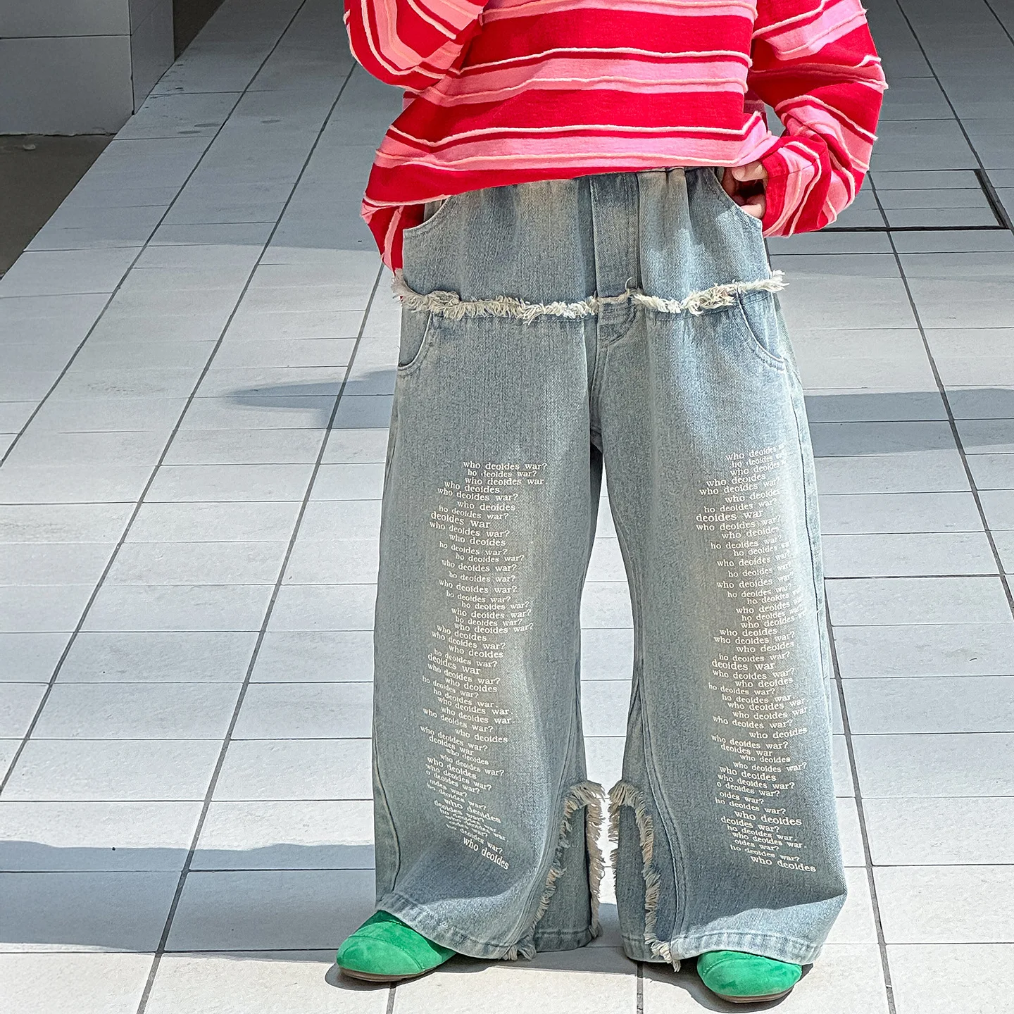 

Boys Jeans Spring Autumn Korean Versatile Children Clothing 2025 New Letter Fringed Jeans Trend Boys Casual Pants