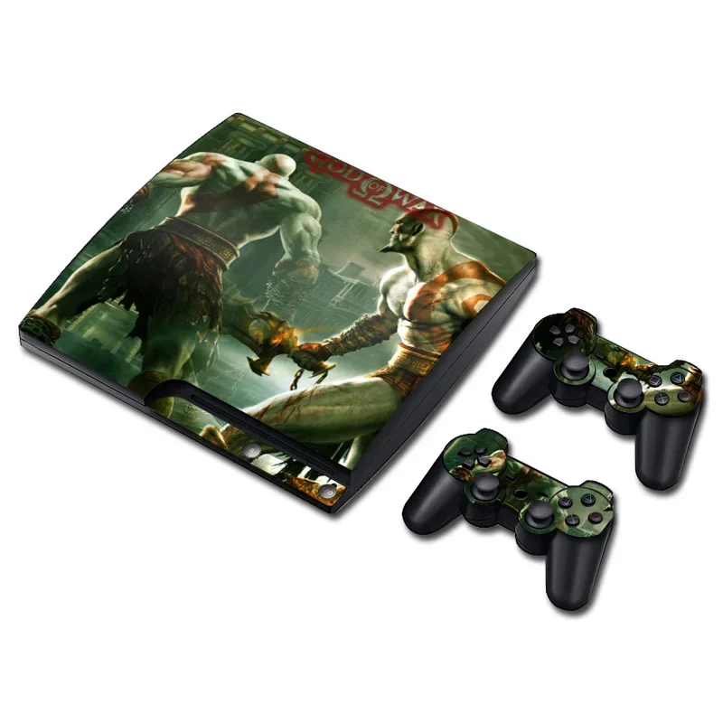 ملصق من الفينيل للجلد لوحدة التحكم رفيعة PS3 وحدتين للتحكم ، ملصقات جديدة لإله الحرب ، لف جمجمة أزرق ،