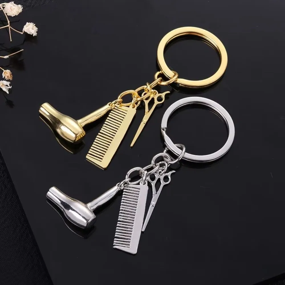 Gift Mini Comb Barber Keychain Hair Dryer Hanging Ornament Key Chain Metal Key Pendant For Men Women