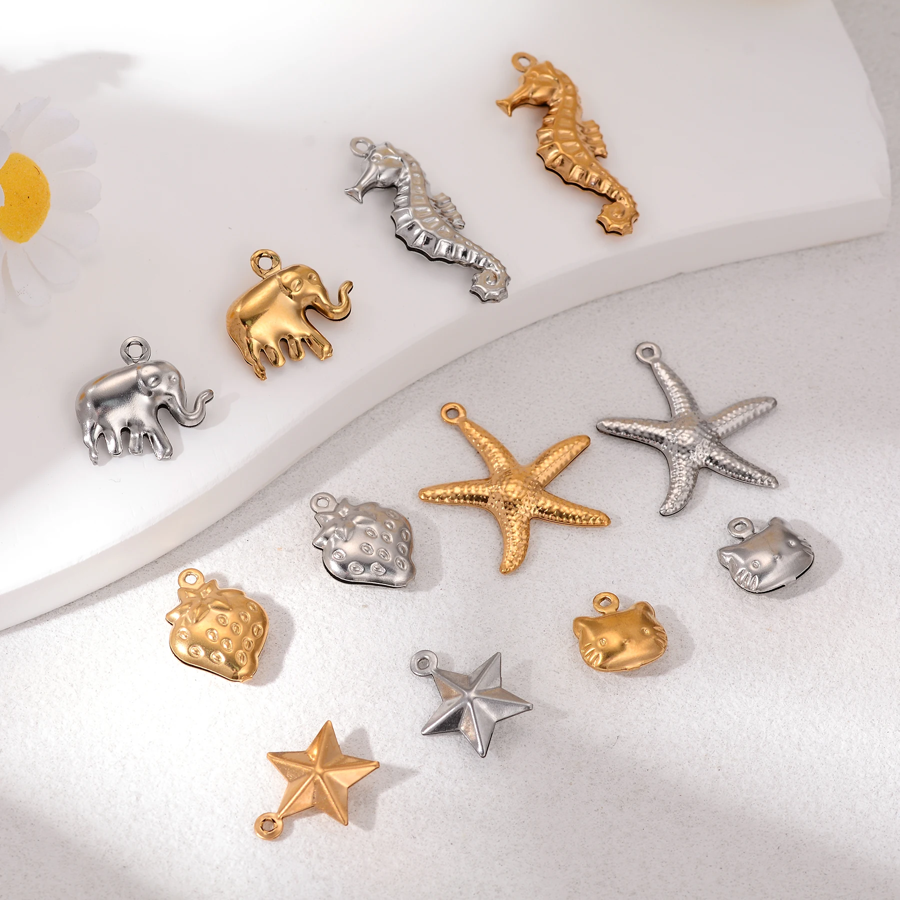 10 sztuk ze stali nierdzewnej rozgwiazda muszla zwierząt Charms złote wisiorki biżuteria Diy akcesoria naszyjnik kolczyk bransoletki pływające