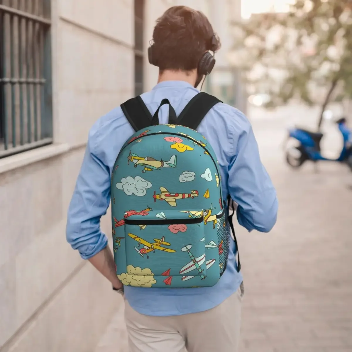 Cartoon Airplane Aviation Themed Backpack Boys Girls BookBag Kids School Bag Computer Shoulder Bags for Men Women