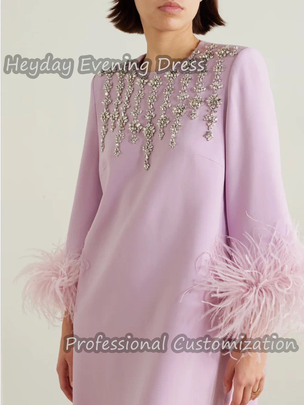 Heyday o-collo Saudi Beaded Prom Party Gown Crepe maniche lunghe lunghezza alla caviglia dritto elegante vestito Sexy per donna di lusso 2024