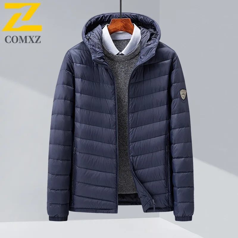 سترة COMXZ للرجال كلاسيكية خفيفة الوزن بغطاء للرأس للمشي اليومي، سترة منتفخة ذات مظهر شارع دافئ، رحلة سفر، سترة شتوية مريحة مناسبة #2