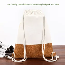 eco friendly cotton fabric cork drawstring bag, blank 40 50cm sport backpack for promotion,shopping bag,canvas bag for gifts