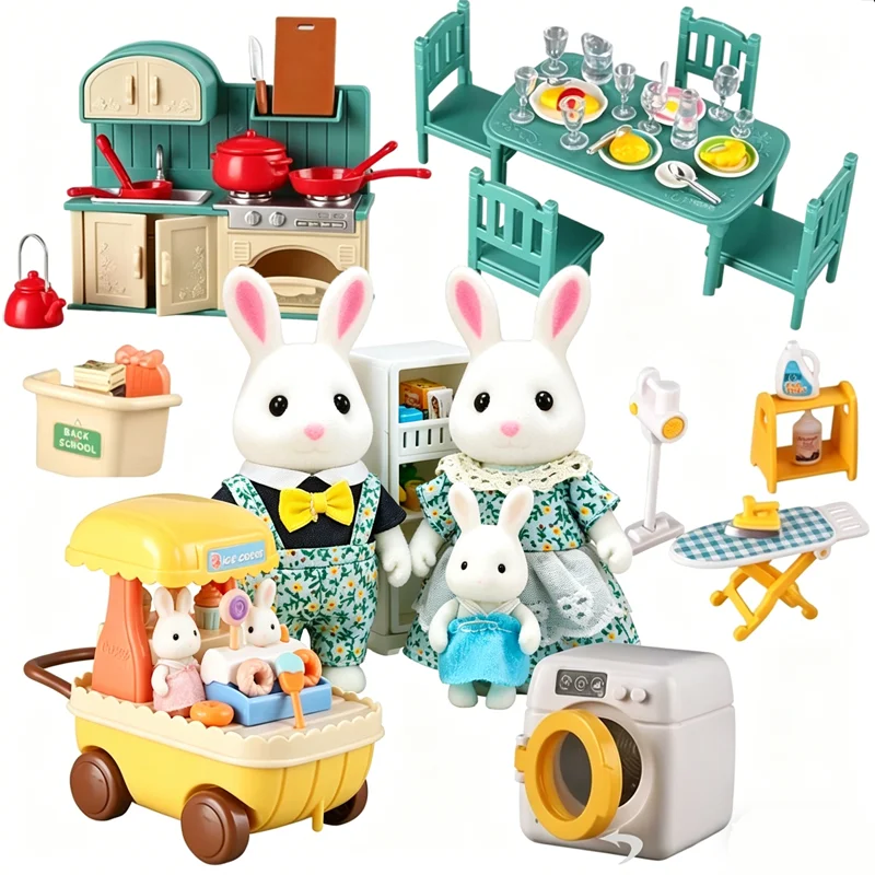 Móveis para casa de bonecas da família de animais da floresta, brinquedos em miniatura 1/12, acessórios para bonecas, quarto, banheiro, kit para bonecas