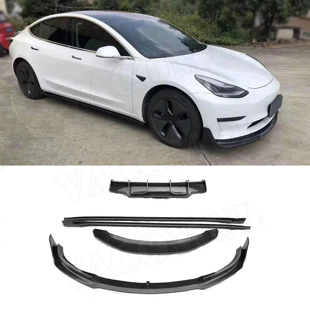 

VACOMUL Dry Carbon Fiber Car Front Rear Bumper Lip Splitters Diffuser Spoiler Side Skirts Body Kits for Tesla Model 3 Car