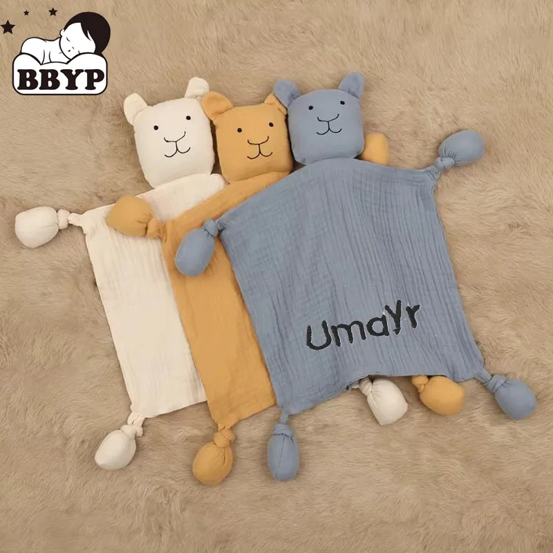 

Персонализированное имя, защитное одеяло с мультяшным медведем, завязанное детское одеяло, одеяла для новорожденных, успокаивающее полотенце