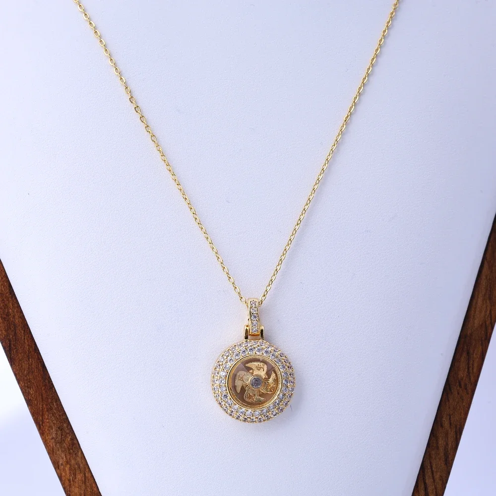 Collana con ciondolo rotante con diamanti intarsiati di ispirazione vintage - Decorazione di gioielli unisex per uomini e donne