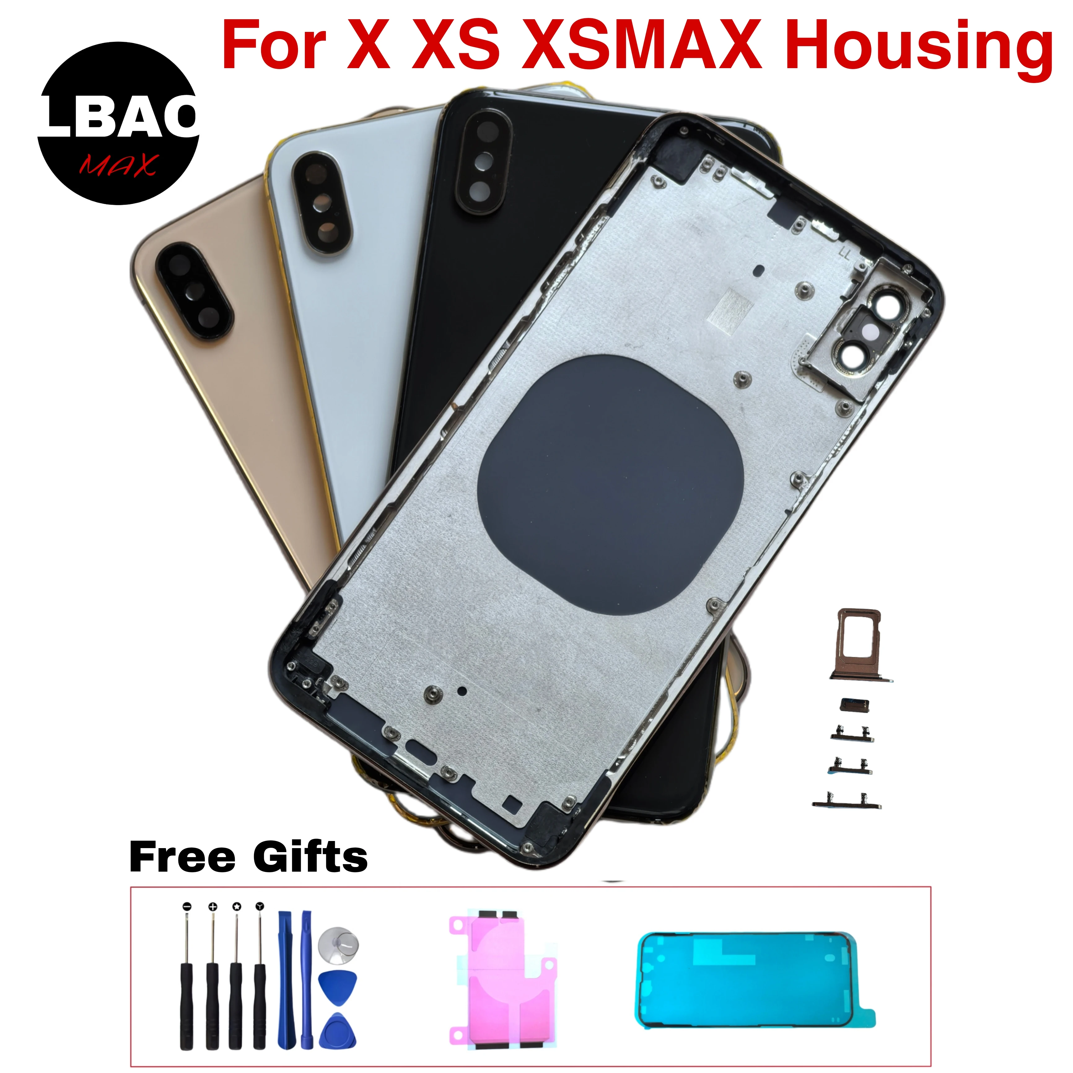 Back Housing For iPhone X XS XSMAX Shell With Rear Cove glass Middle Chassis Frame button SlM Tray Side Key Parts Tools repair