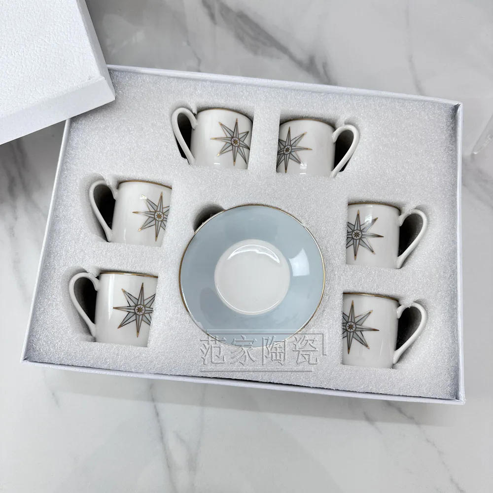 

European Light Luxury Lucky Star Series Ceramic Concentrate Six Small Cup Saucer Household Personality Trend Coffee Cup Gift