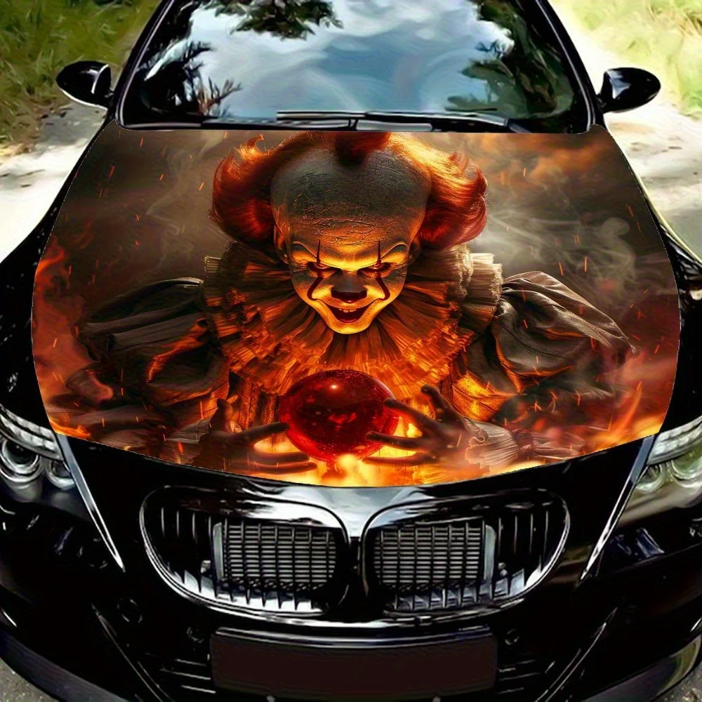

War Flame Clown Car Vinyl Decal, Ultra-Personal Style, PVC Material,for Car Hood, Engine Cover, With Cool Adornments, For Applic