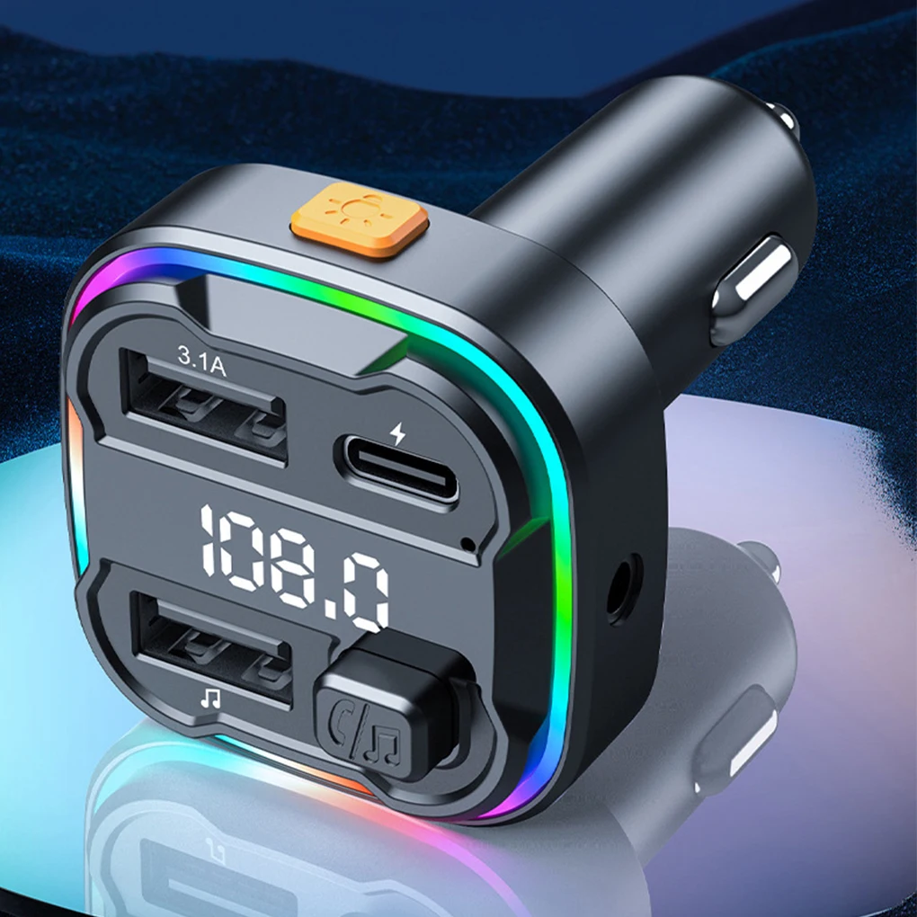 Bluetooth 5.3 FM Transmitter Handsfree Car AUX Radio Modulator MP3 Player Type-C USB Fast Charge Adapter Car Accessories