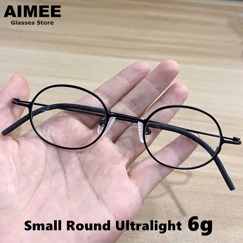 

High Quality Small Round Glasses Frame Men Women Pure Titanium Ultra-light 6g Handmade Eyeglasses Blue Light Spectacles KMN516