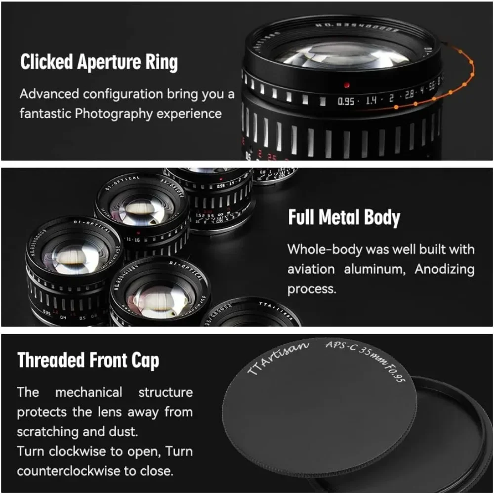 TTArtisan 35mm F0.95 APS-C Large Aperture Manual Focus Mirrorless Cameras Lens for Fuji FX Sony E Canon RF Nikon Z M4/3 Mount