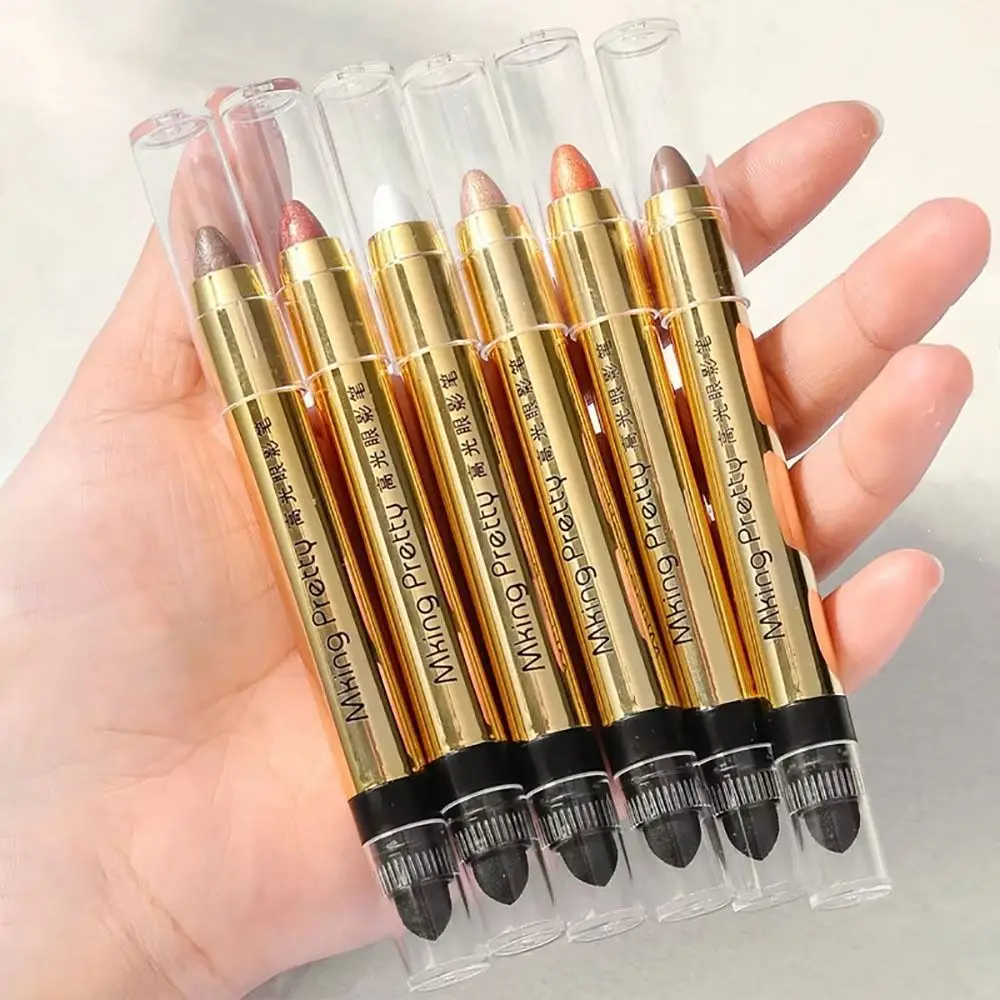 1 個新ダブルエンドアイシャドウスティックグリッターマットアイシャドウペンシル長期持続 6 色横たわっているカイコペンメイクアップ化粧品