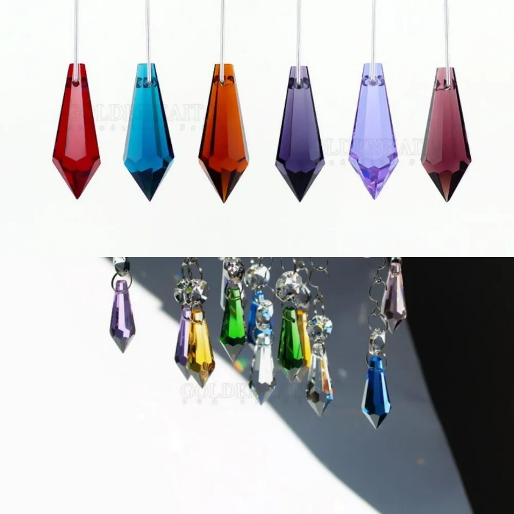 5Pcs 38mm Pointed Pendants Colorful Glass Crystal Icicle Tine Chandelier Lamp Prisms DIY Bead Hanging Suncatcher Lighting Parts