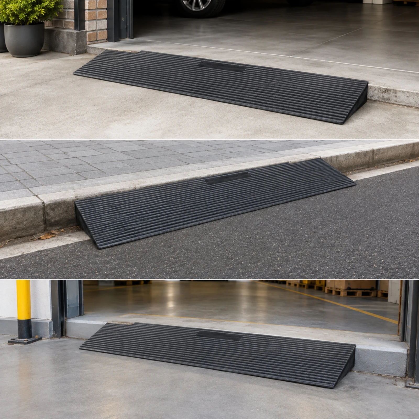 Wedge Ramp with Ridged Surface Grooved Rubber Ramp Mat Sloped Access Mat Stable Indoor Outdoor for Vehicle Loading, Garage